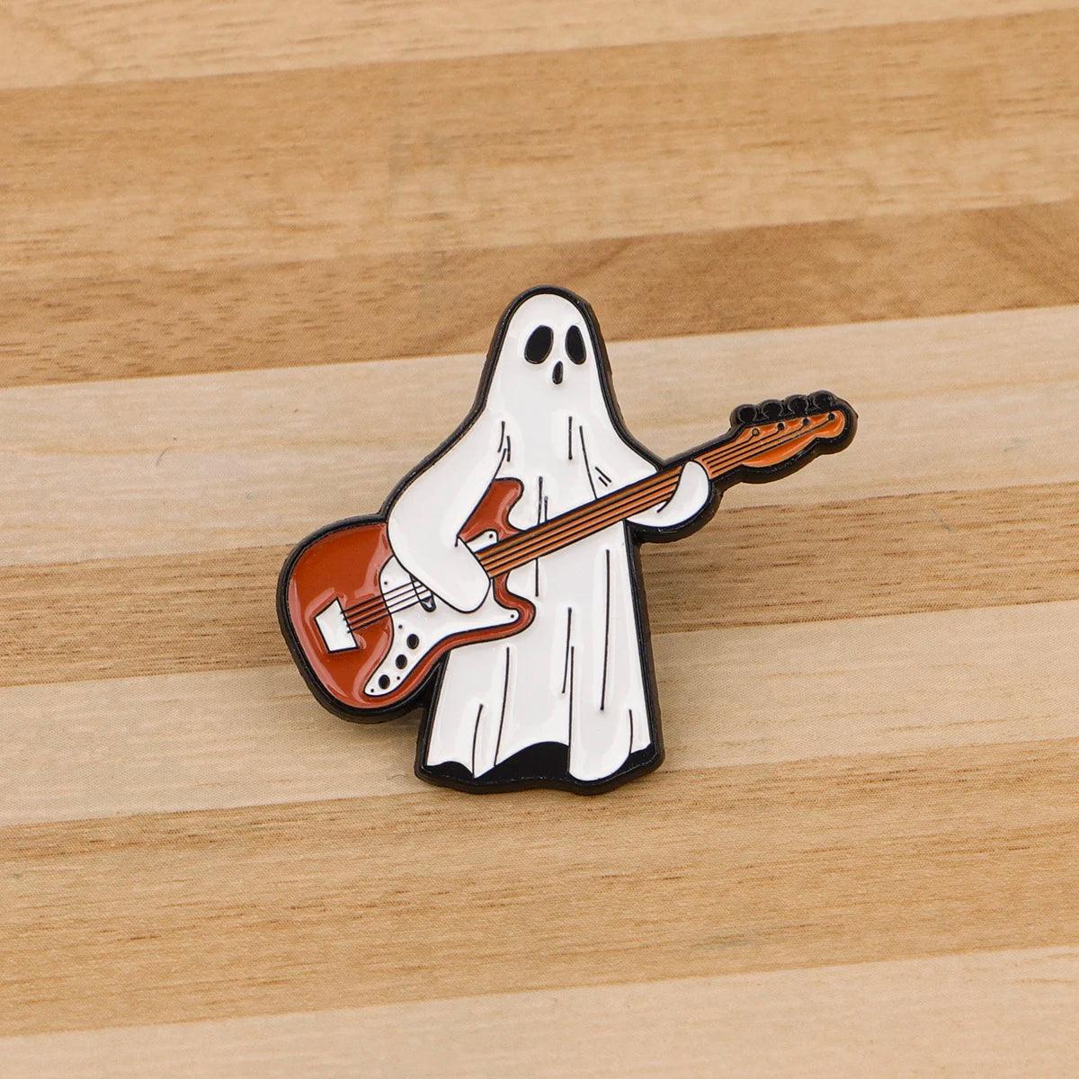 Ghost Playing Guitar Enamel Pin - The pin shop